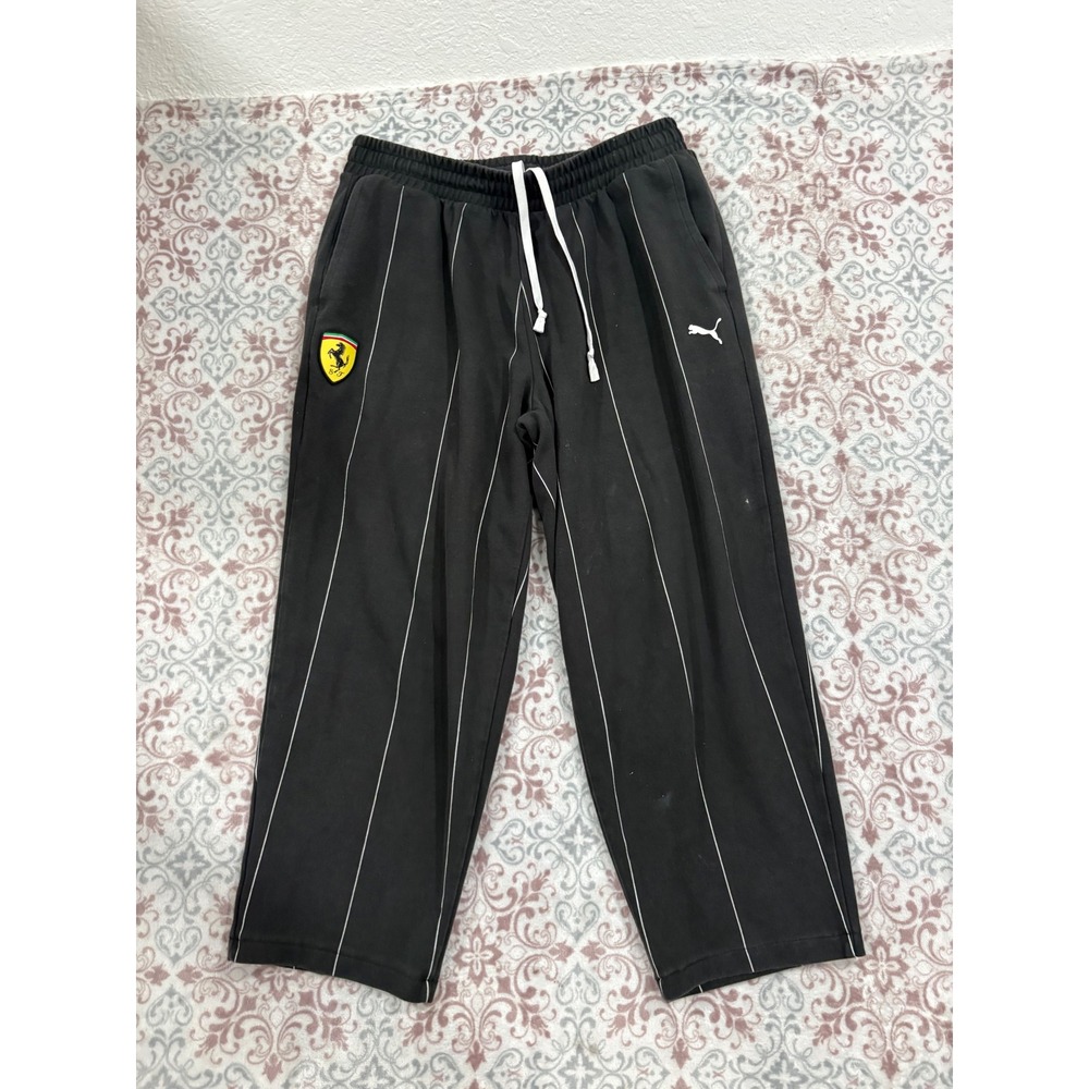 Puma Scuderia Ferrari Mens XL Black Pinstripe Sweatpants Joggers Racing